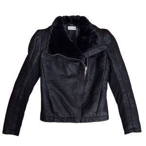 Paneled Faux Shearling / Faux Leather Jacket - Size XS